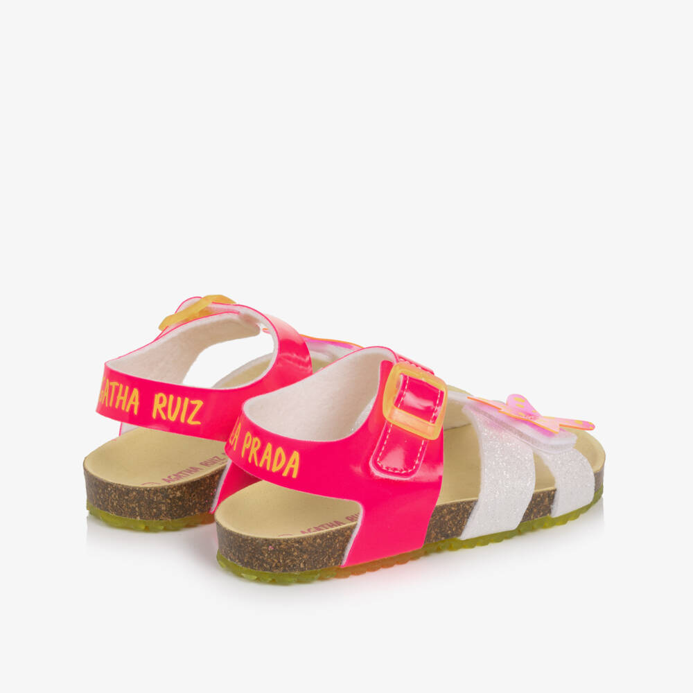 Agatha Ruiz de la Prada-Girls Pink & Silver Glitter Velcro Sandals | Childrensalon