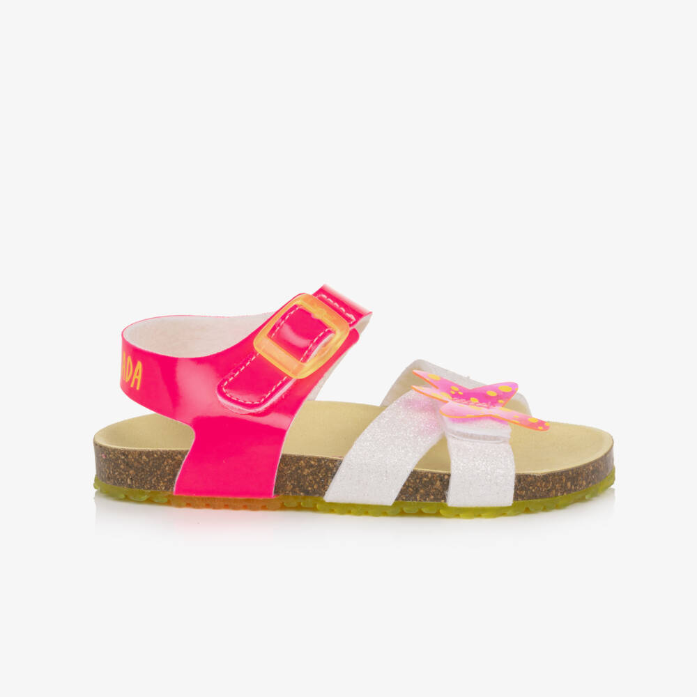 Agatha Ruiz de la Prada-Girls Pink & Silver Glitter Velcro Sandals | Childrensalon