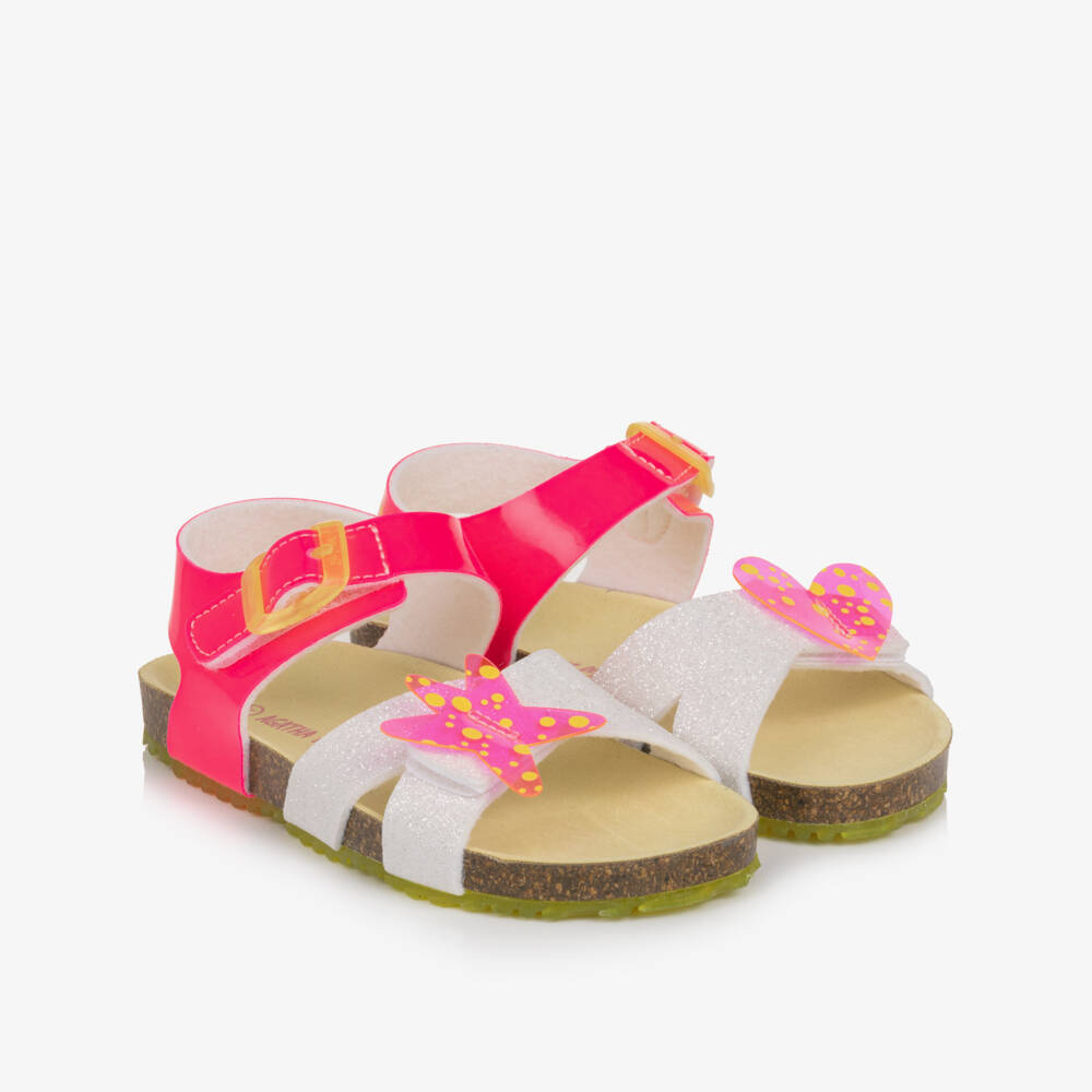 Agatha Ruiz de la Prada-Girls Pink & Silver Glitter Velcro Sandals | Childrensalon