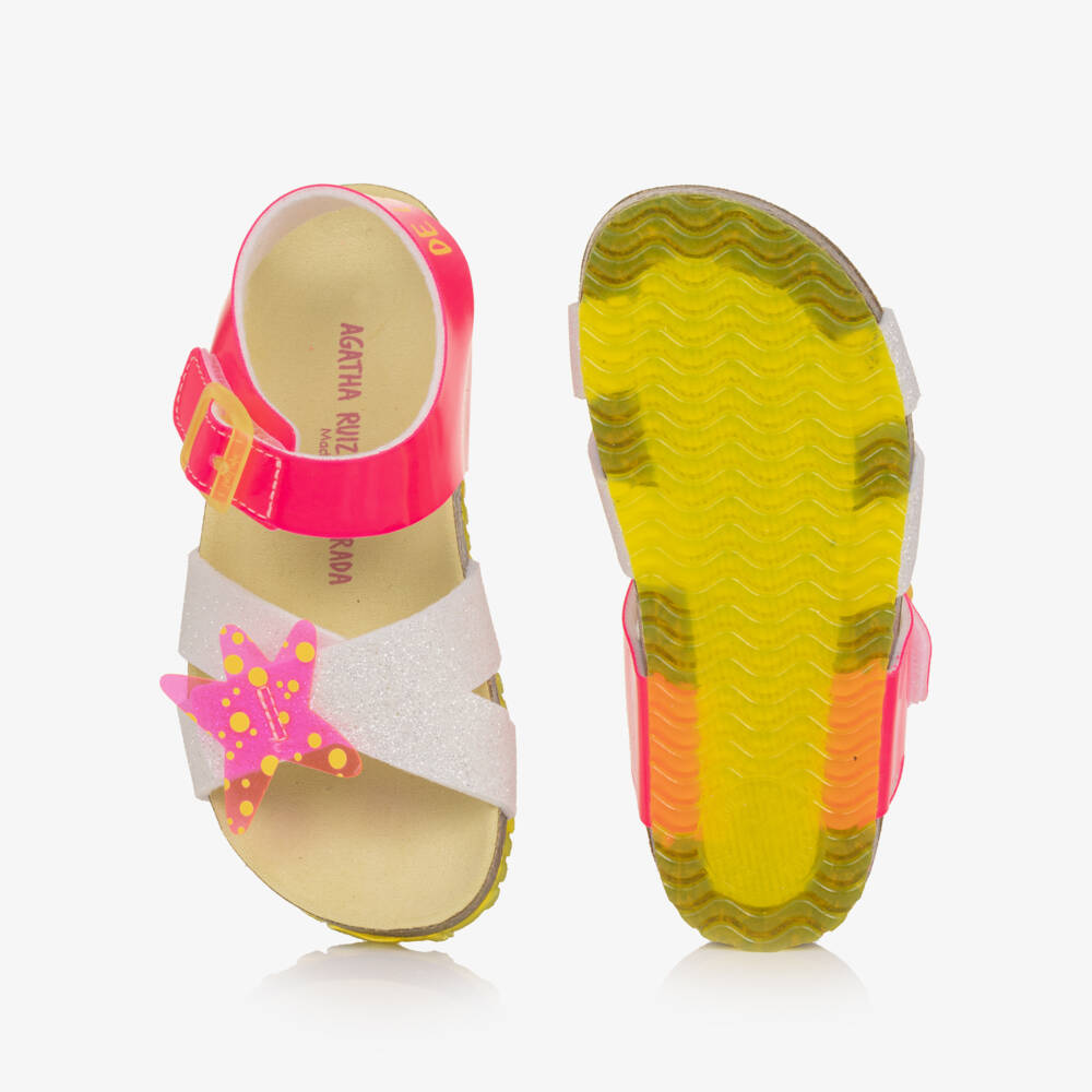 Agatha Ruiz de la Prada-Girls Pink & Silver Glitter Velcro Sandals | Childrensalon