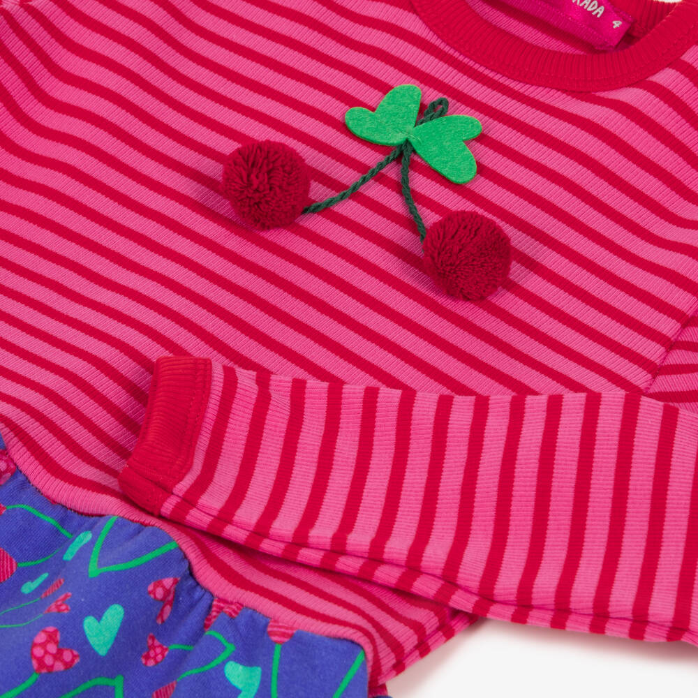 Agatha Ruiz de la Prada-Girls Pink Stripe Cherry Dress | Childrensalon