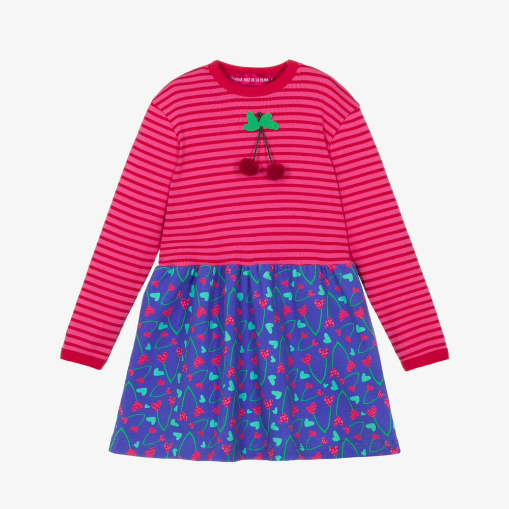 Agatha Ruiz de la Prada-Girls Pink Stripe Cherry Dress | Childrensalon