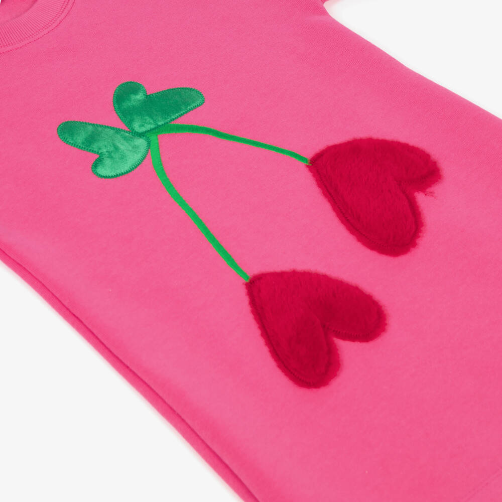 Agatha Ruiz de la Prada-Girls Pink Sweatshirt Dress with Heart Cherries | Childrensalon
