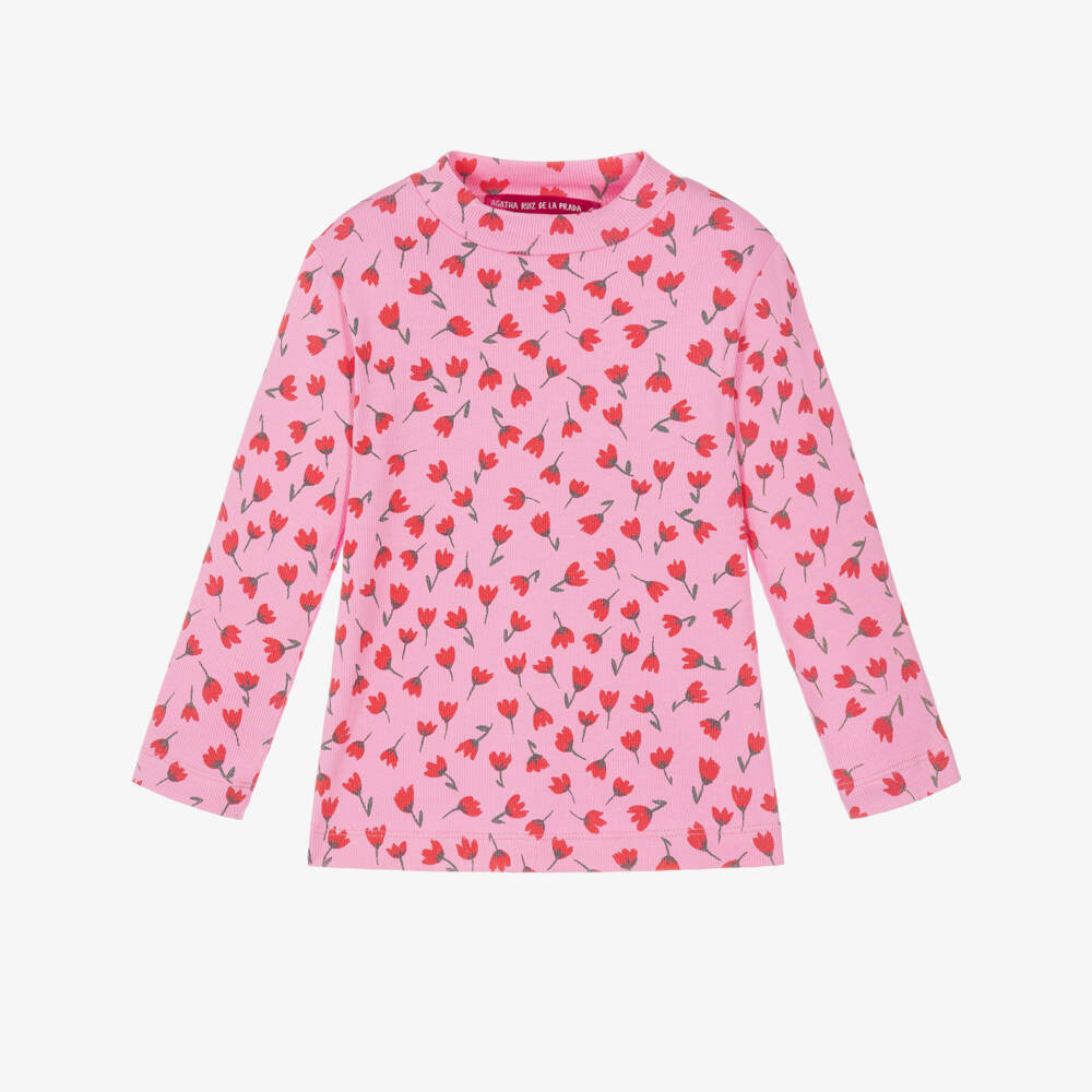 Agatha Ruiz de la Prada-Girls Pink Tulip Print Ribbed Top | Childrensalon