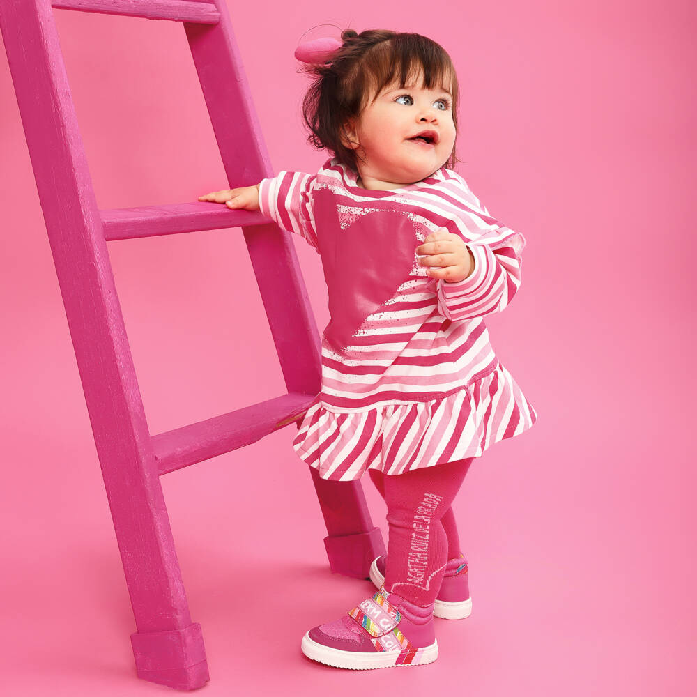 Agatha Ruiz de la Prada-Girls Pink & White Cotton Striped Dress Set | Childrensalon