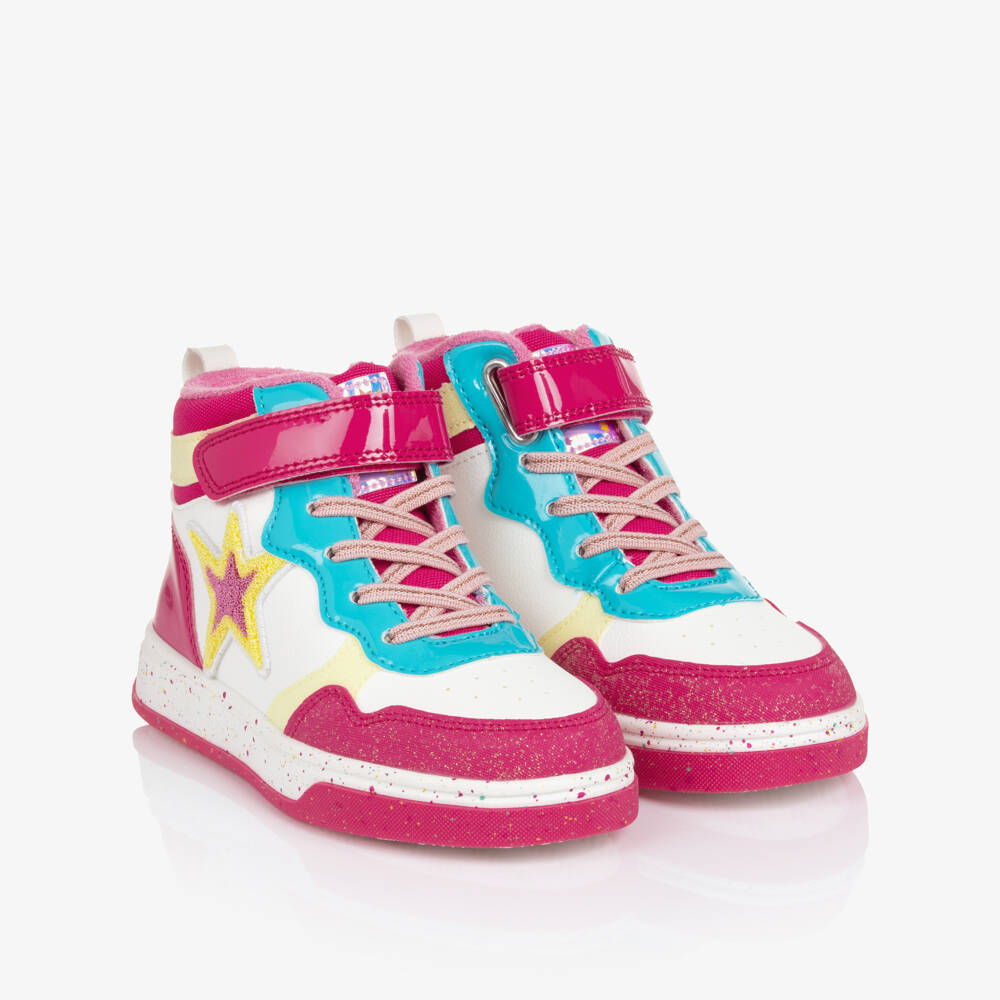 Agatha Ruiz de la Prada-Girls Pink & White Faux Leather High Top Trainers | Childrensalon