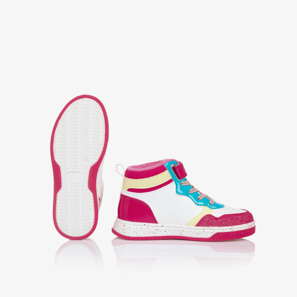 Agatha Ruiz de la Prada-Girls Pink & White Faux Leather High Top Trainers | Childrensalon
