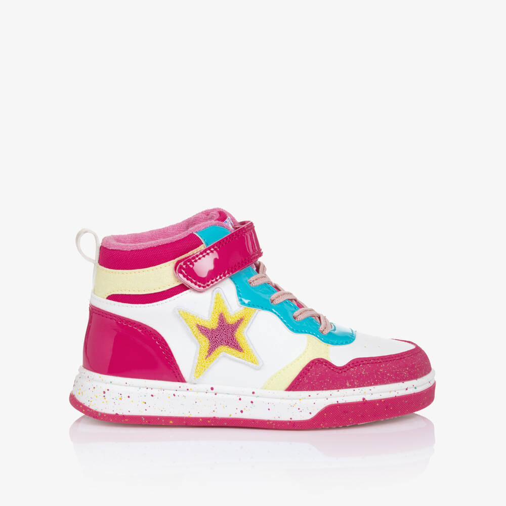 Agatha Ruiz de la Prada-Girls Pink & White Faux Leather High Top Trainers | Childrensalon