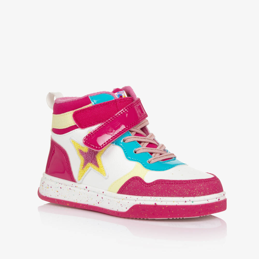 Agatha Ruiz de la Prada-Girls Pink & White Faux Leather High Top Trainers | Childrensalon