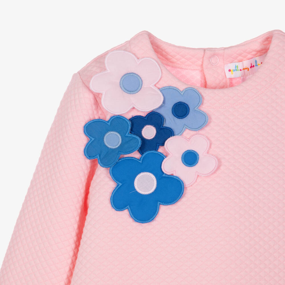 Agatha Ruiz de la Prada-Girls Powder Pink & Cobalt Blue Quilted Jersey Dress Set | Childrensalon