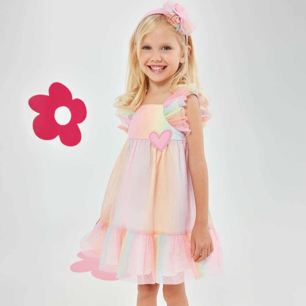 Agatha Ruiz de la Prada-Girls Rainbow-Coloured Tulle Dress | Childrensalon