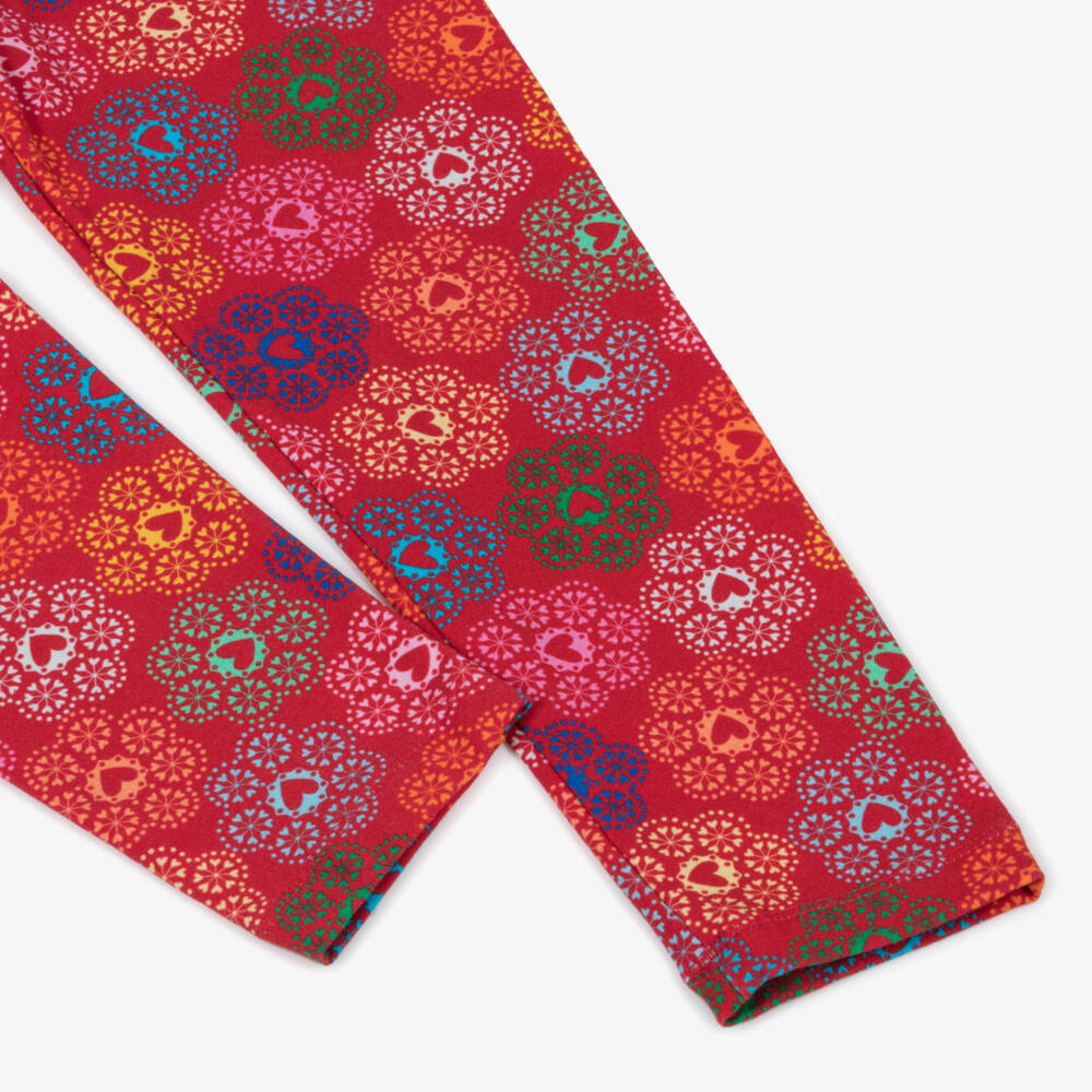 Agatha Ruiz de la Prada-Легинсы красные хлопковые с сердцами и цветами для девочек | Childrensalon