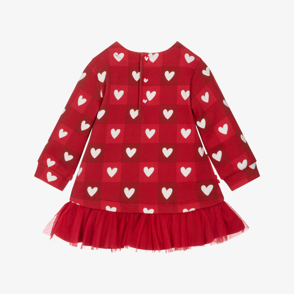 Agatha Ruiz de la Prada-Girls Red Dress Set with Checked Heart Pattern | Childrensalon