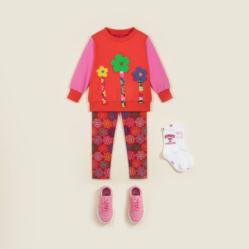 Agatha Ruiz de la Prada-Свитшот красно-розовый из хлопкового трикотажа для девочек | Childrensalon