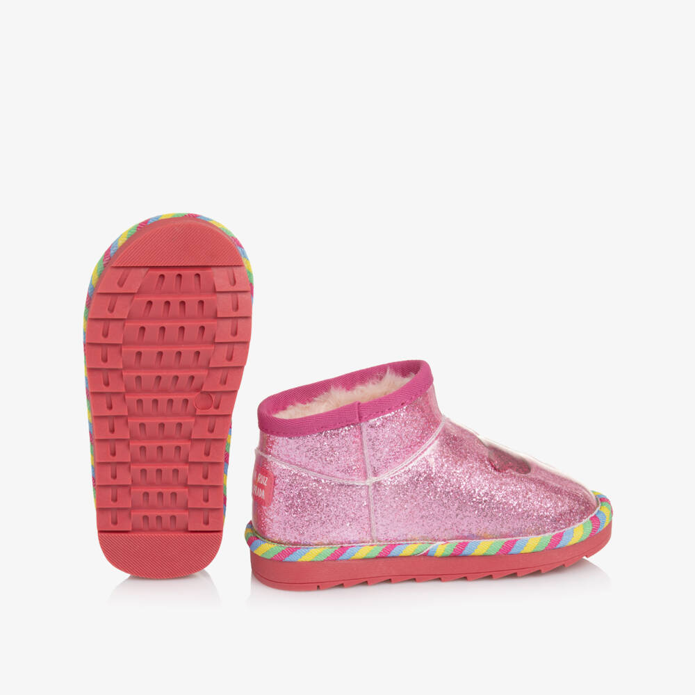 Agatha Ruiz de la Prada-Girls Shiny Pink Glitter Ankle Boots with Faux Fur Lining | Childrensalon