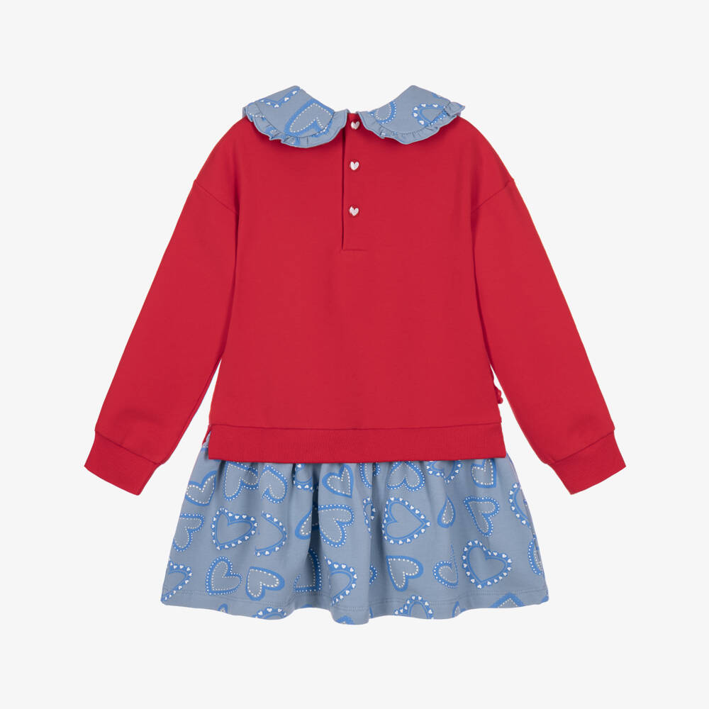 Agatha Ruiz de la Prada-Girls Tomato Red & Blue Heart Print Dress Set | Childrensalon