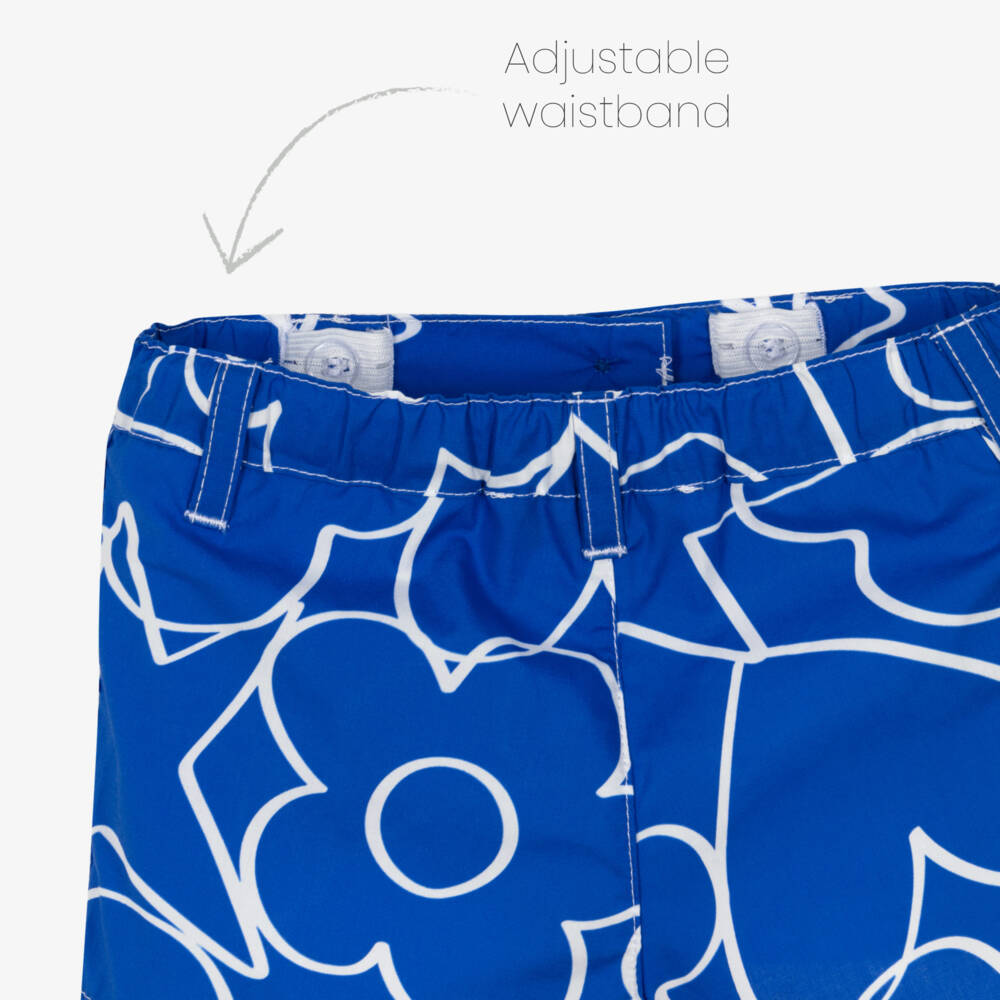 Agatha Ruiz de la Prada-Girls White & Blue Cotton Shorts Set with Hearts & Flowers | Childrensalon