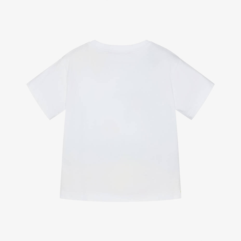 Agatha Ruiz de la Prada-Футболка бело-голубая из хлопка с тропическим пляжным принтом для девочек | Childrensalon