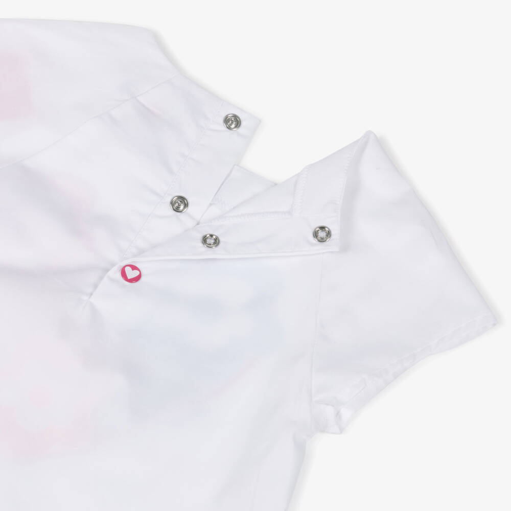 Agatha Ruiz de la Prada-Girls White Cotton Dress with Logo Heart & Flowers | Childrensalon