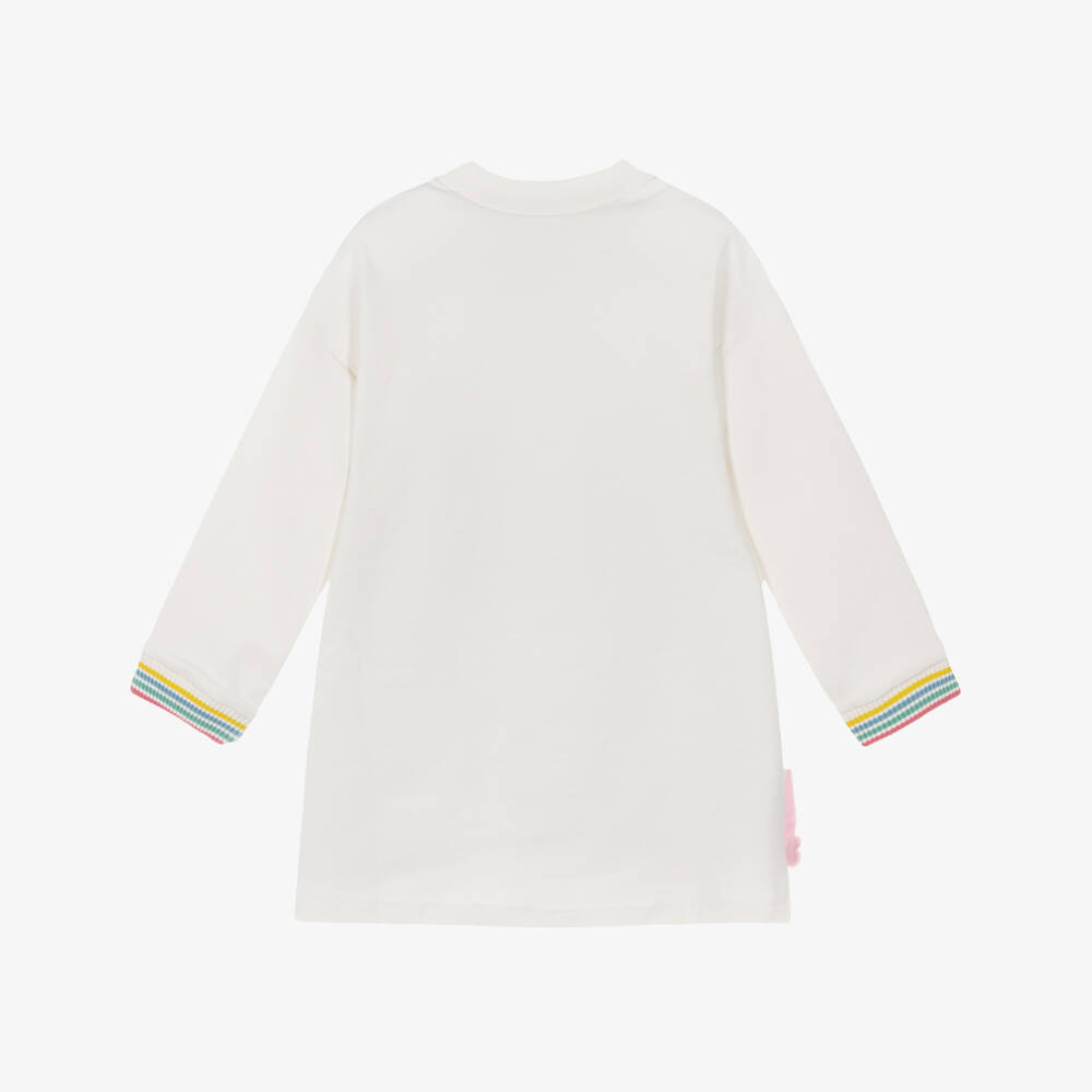 Agatha Ruiz de la Prada-Girls White Cotton Sweatshirt Dress & Pink Tights Set | Childrensalon