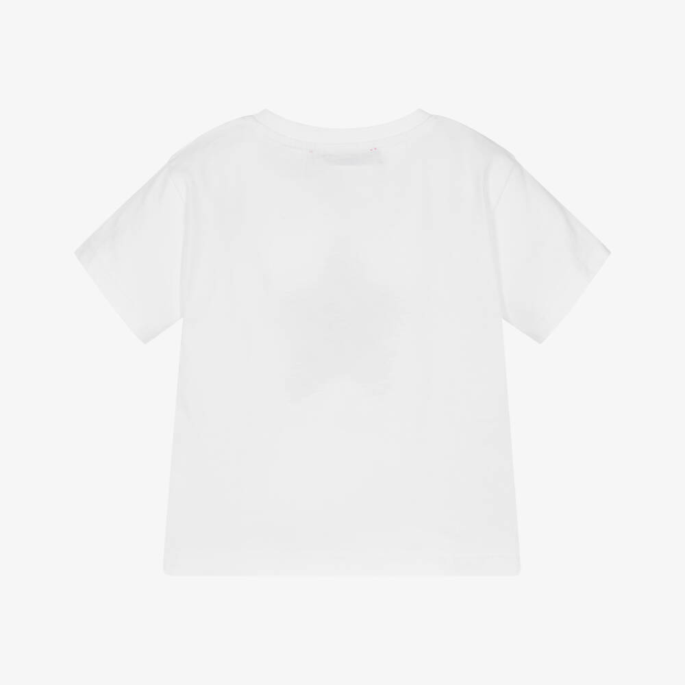 Agatha Ruiz de la Prada-Girls White Cotton T-Shirt with Bright Blue Star Print | Childrensalon