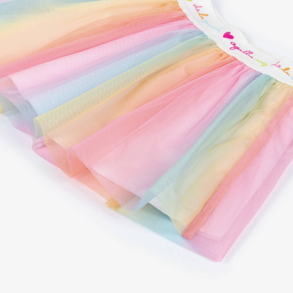 Agatha Ruiz de la Prada-Girls White Cotton Top & Rainbow Tulle Skirt Set | Childrensalon