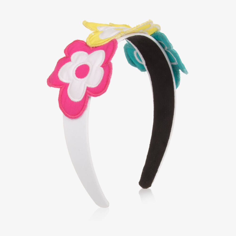 Agatha Ruiz de la Prada-Girls White Hairband with Multicolour 3D Flowers | Childrensalon