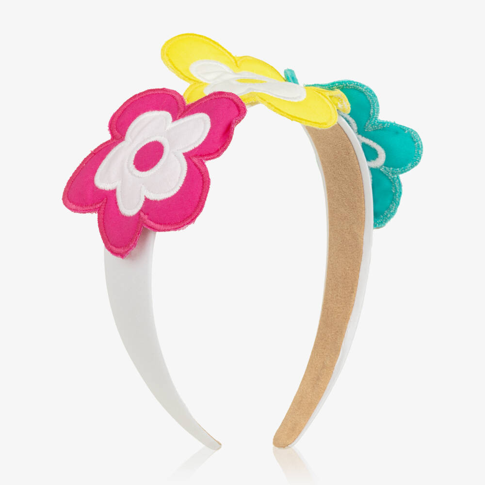 Agatha Ruiz de la Prada-Girls White Hairband with Multicolour 3D Flowers | Childrensalon