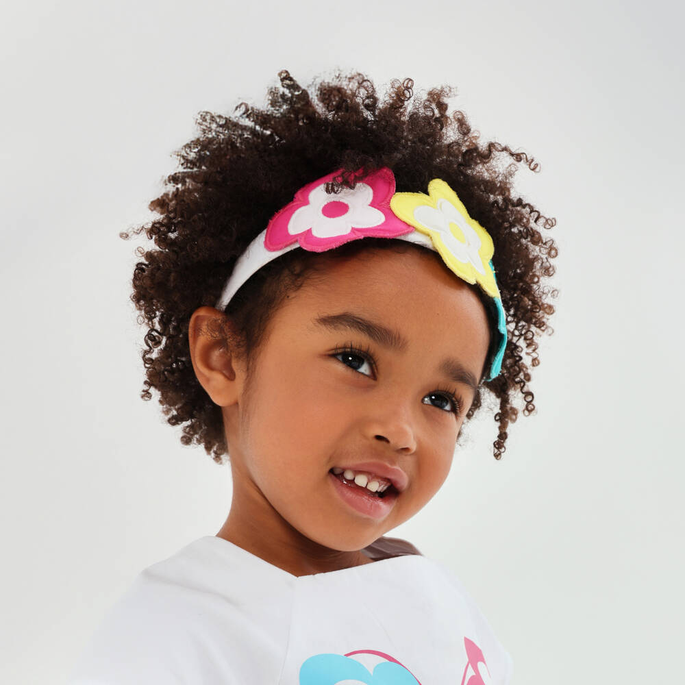 Agatha Ruiz de la Prada-Girls White Hairband with Multicolour 3D Flowers | Childrensalon