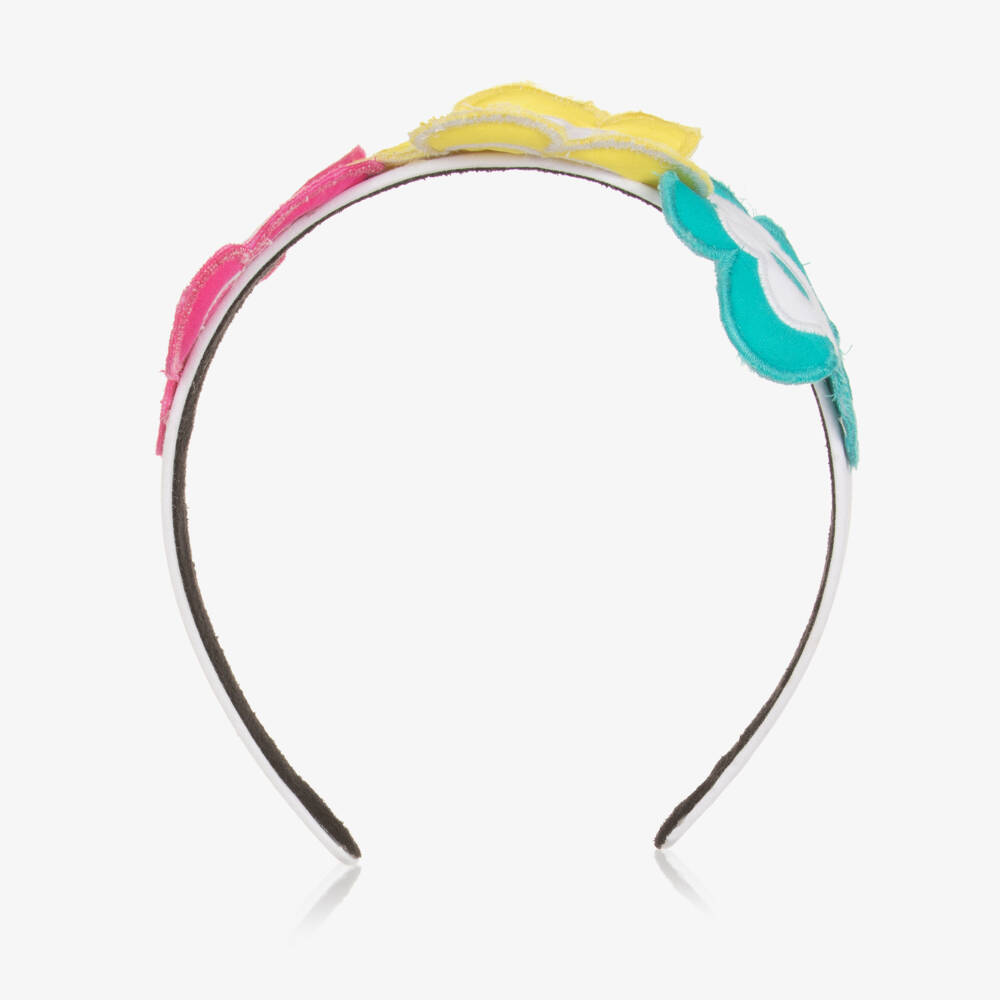 Agatha Ruiz de la Prada-Girls White Hairband with Multicolour 3D Flowers | Childrensalon