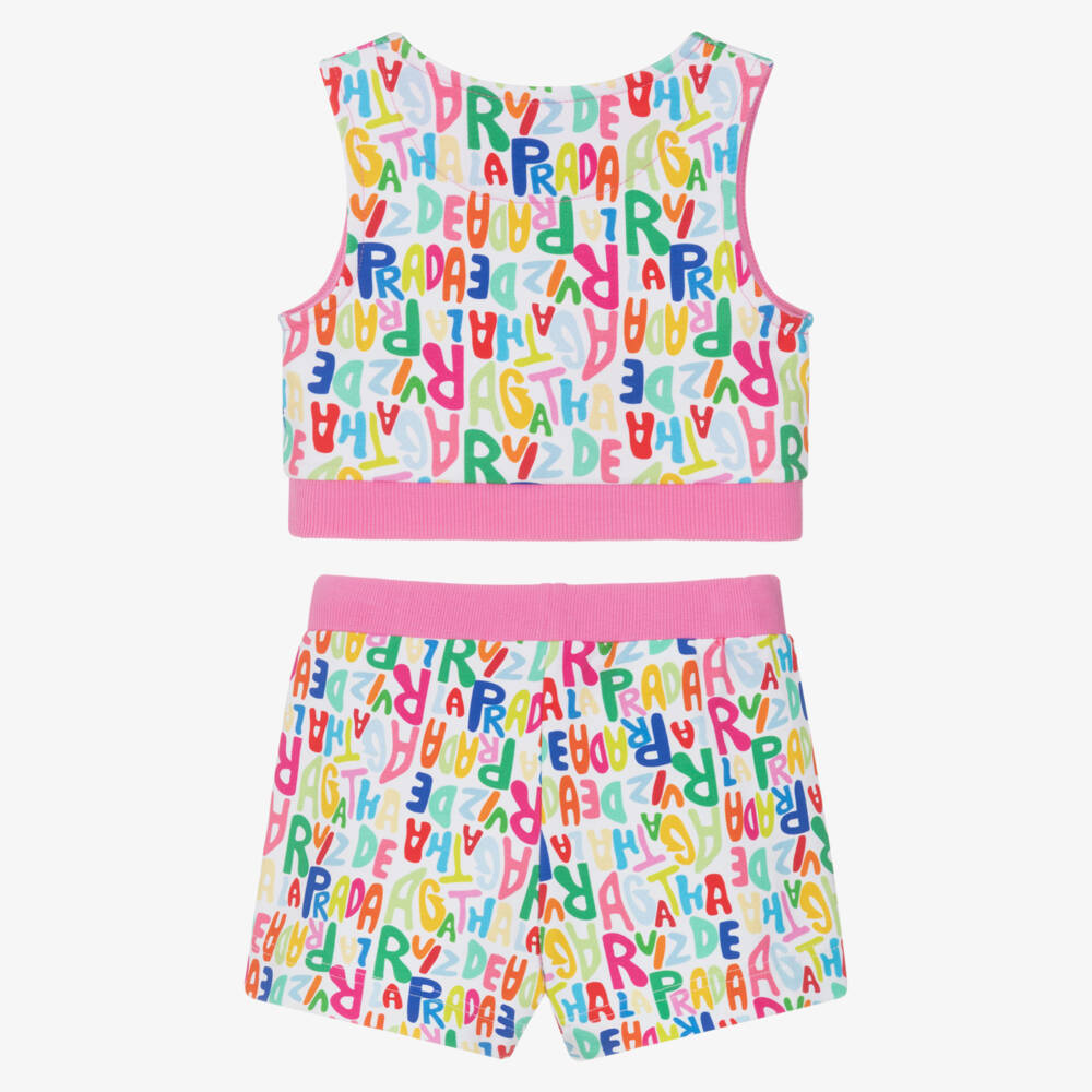 Agatha Ruiz de la Prada-Girls White & Multicolour Logo Cotton Shorts Set | Childrensalon