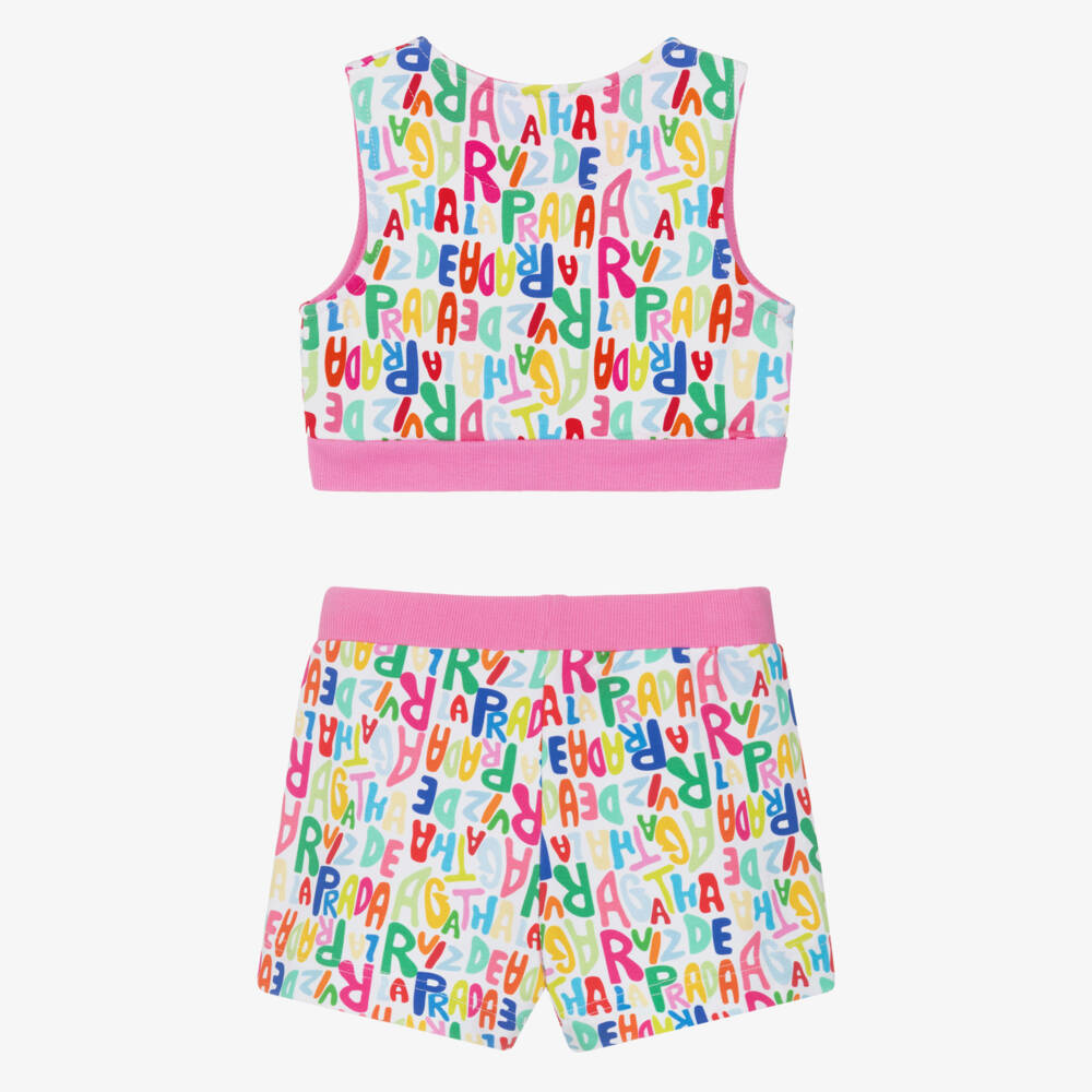 Agatha Ruiz de la Prada-Girls White & Multicolour Logo Cotton Shorts Set | Childrensalon