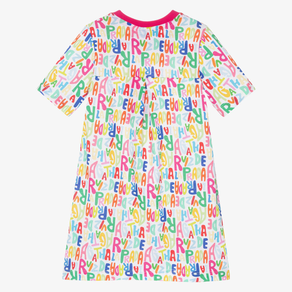 Agatha Ruiz de la Prada-Girls White & Multicolour Logo Cotton T-Shirt Dress | Childrensalon