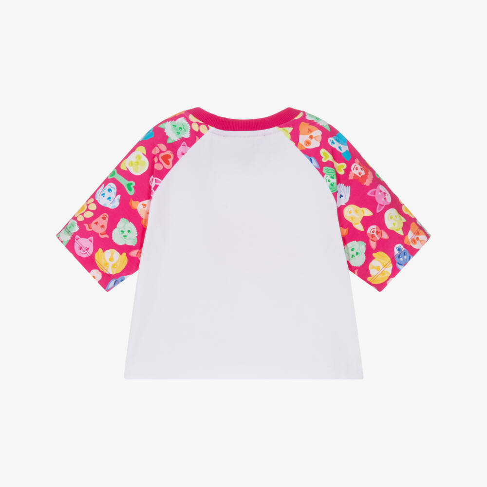 Agatha Ruiz de la Prada-Girls White & Pink Cotton T-Shirt with Dog Print | Childrensalon