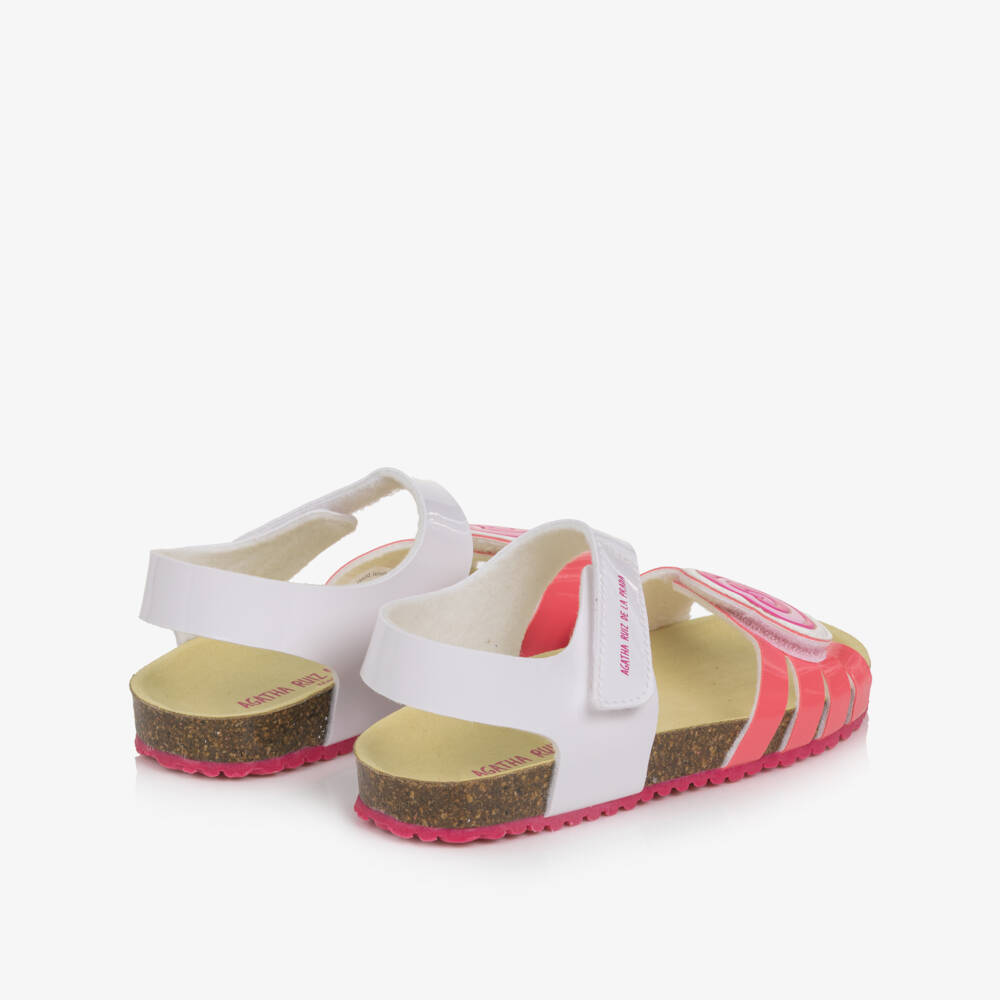Agatha Ruiz de la Prada-Girls White & Pink Faux Leather Heart Sandals | Childrensalon
