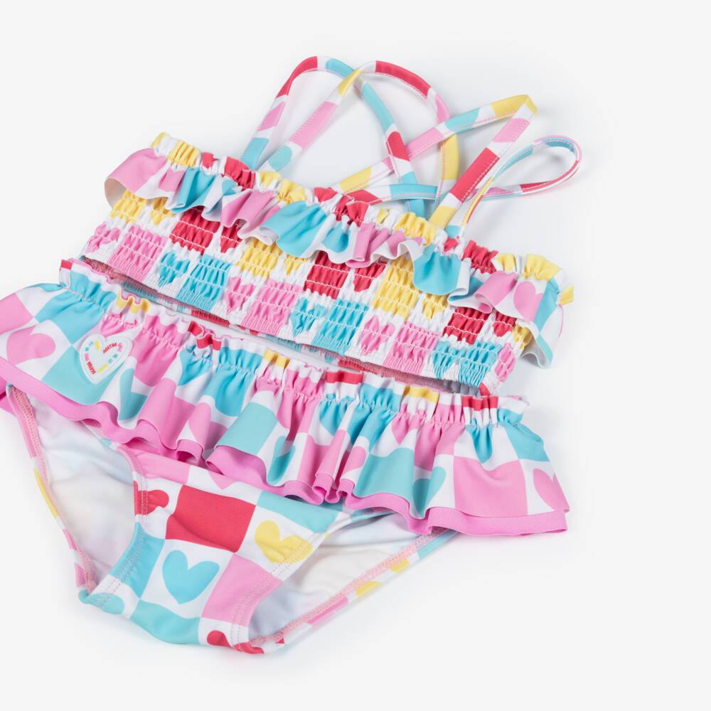 Agatha Ruiz de la Prada-Girls White & Pink Multicolour Heart Print Bikini | Childrensalon