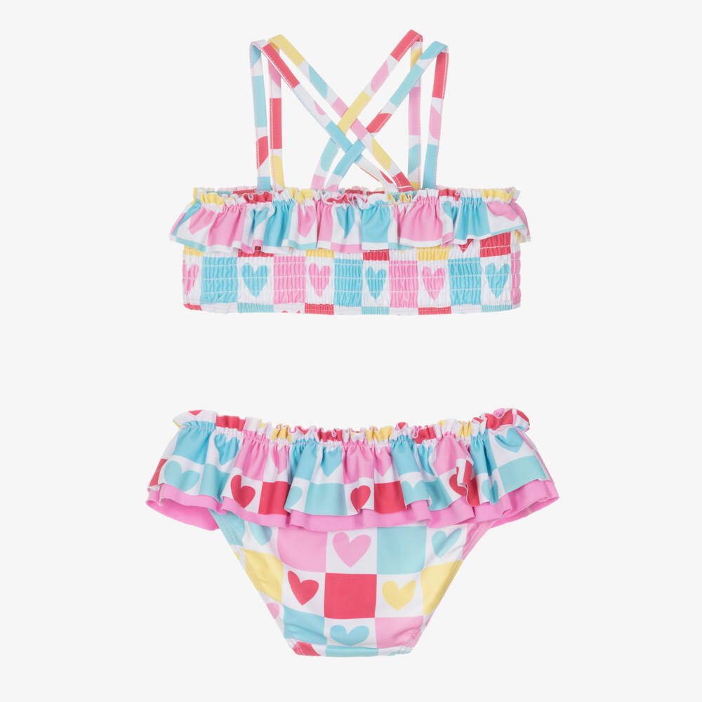 Agatha Ruiz de la Prada-Girls White & Pink Multicolour Heart Print Bikini | Childrensalon