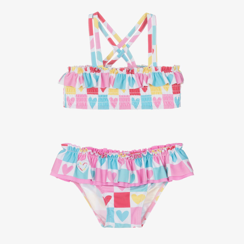 Agatha Ruiz de la Prada-Girls White & Pink Multicolour Heart Print Bikini | Childrensalon