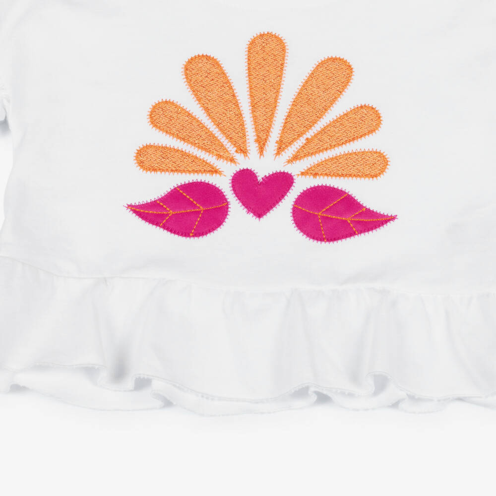 Agatha Ruiz de la Prada-Футболка белая хлопковая с рюшами для девочек | Childrensalon