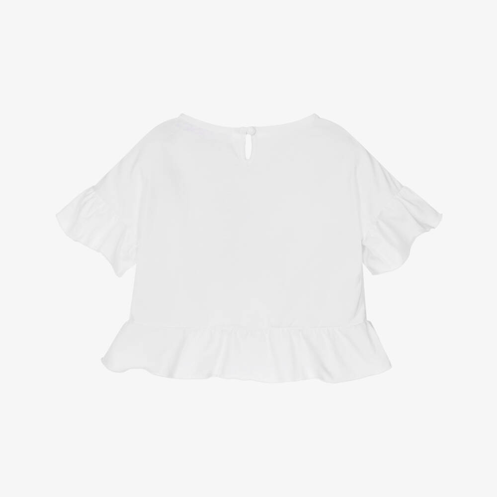 Agatha Ruiz de la Prada-Футболка белая хлопковая с рюшами для девочек | Childrensalon