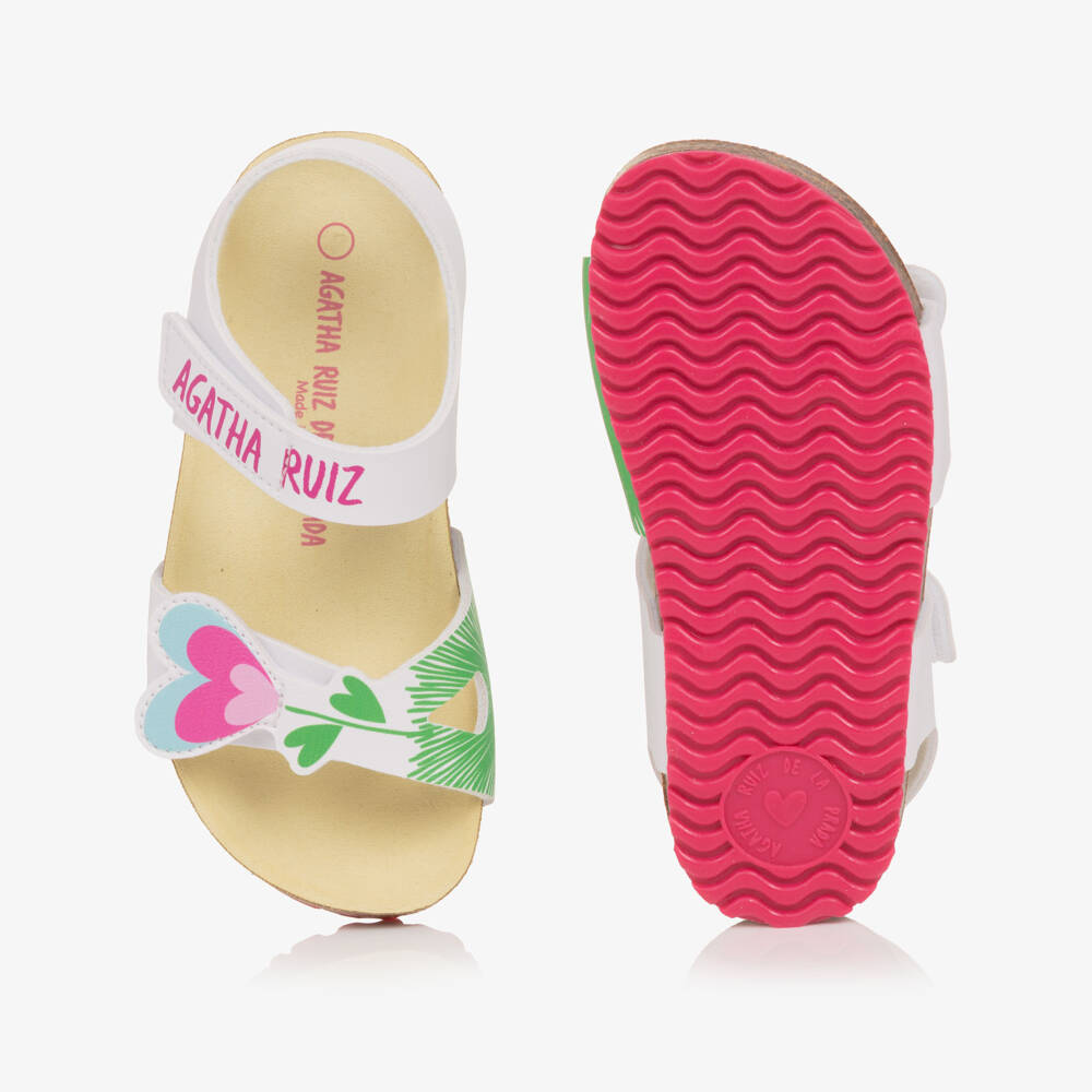 Agatha Ruiz de la Prada-Girls White Velcro Flower Sandals | Childrensalon