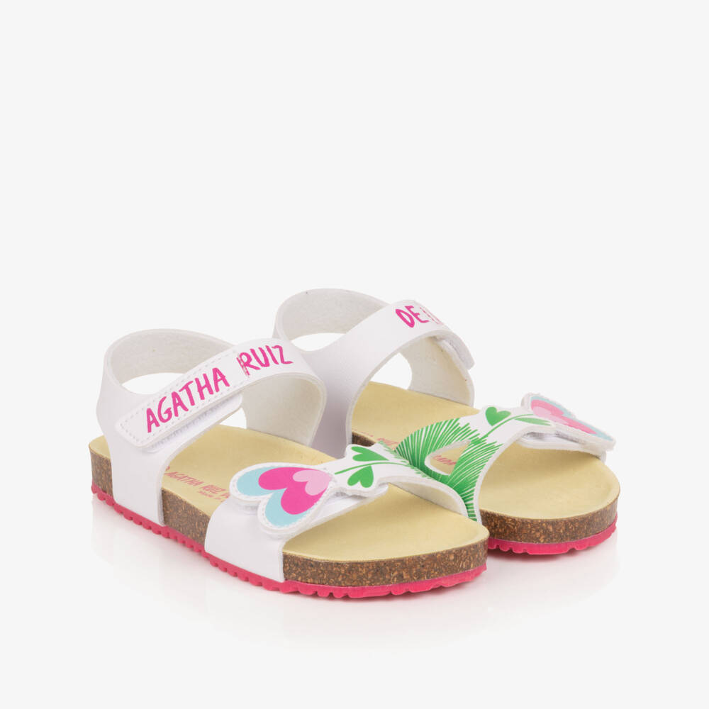 Agatha Ruiz de la Prada-Girls White Velcro Flower Sandals  | Childrensalon