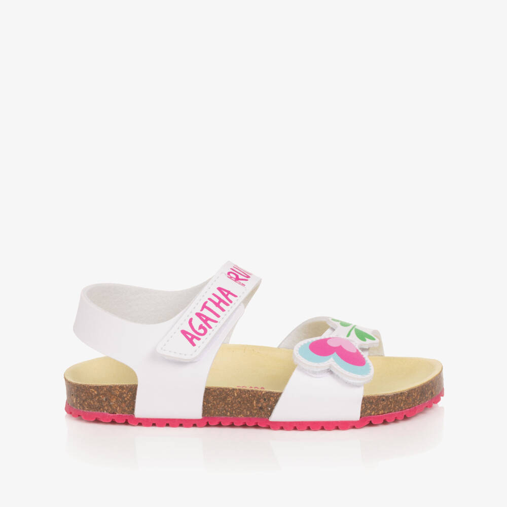 Agatha Ruiz de la Prada-Girls White Velcro Flower Sandals | Childrensalon
