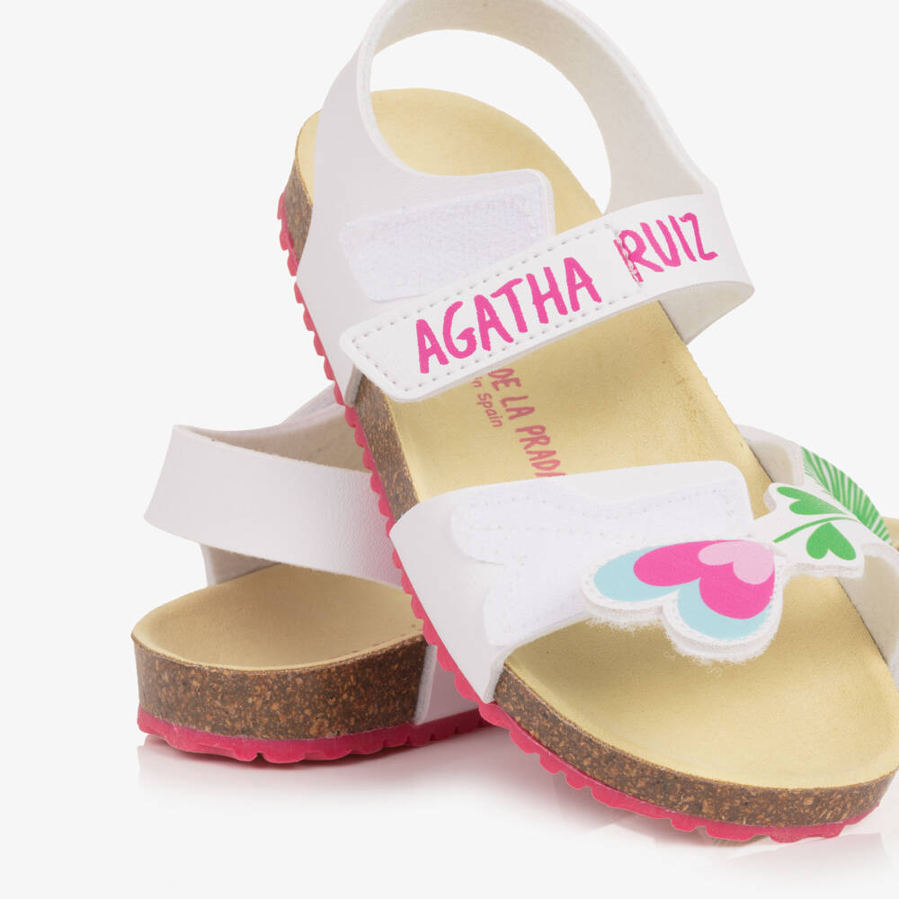 Agatha Ruiz de la Prada-Girls White Velcro Flower Sandals | Childrensalon