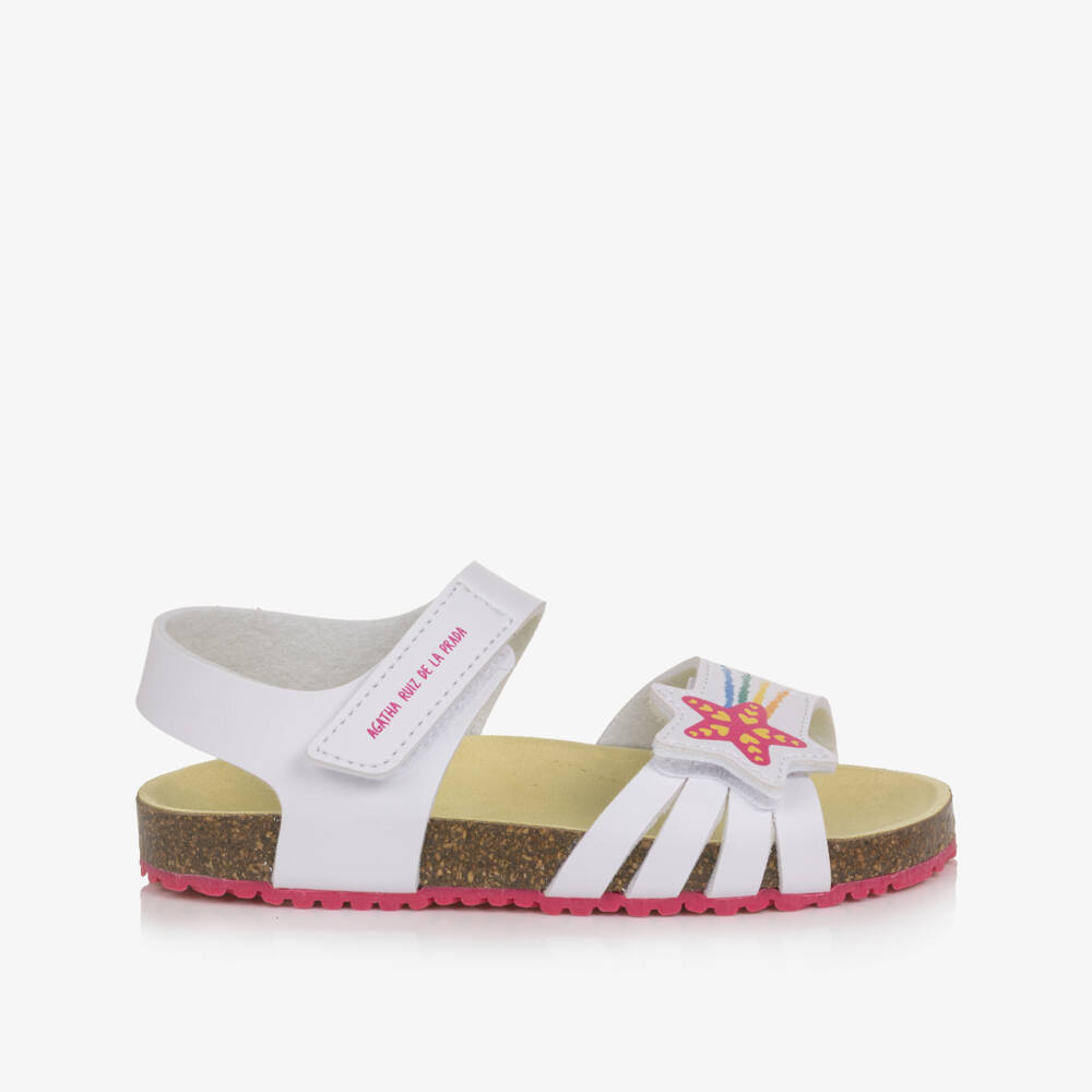 Agatha Ruiz de la Prada-Girls White Velcro Sandals with Shooting Star Motif | Childrensalon