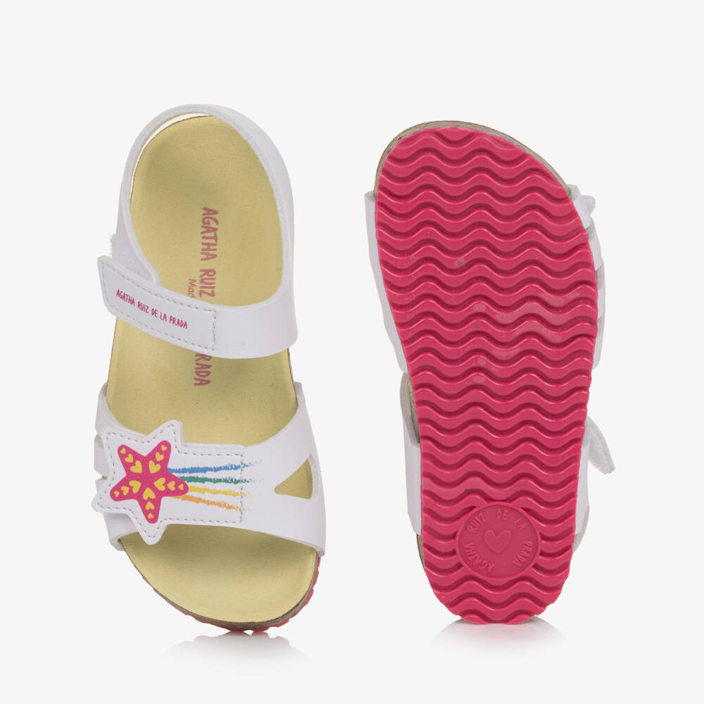 Agatha Ruiz de la Prada-Girls White Velcro Sandals with Shooting Star Motif | Childrensalon