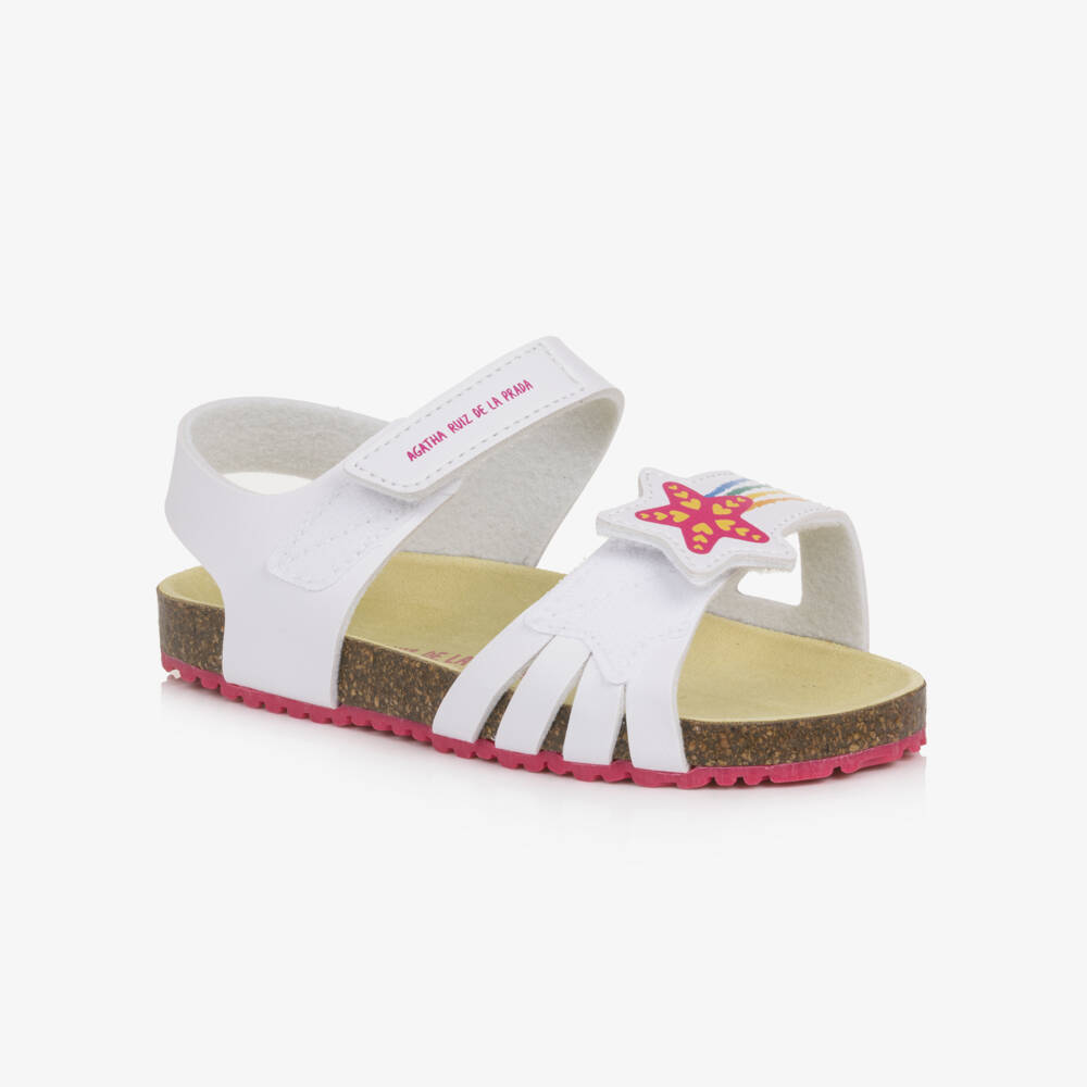 Agatha Ruiz de la Prada-Girls White Velcro Sandals with Shooting Star Motif | Childrensalon