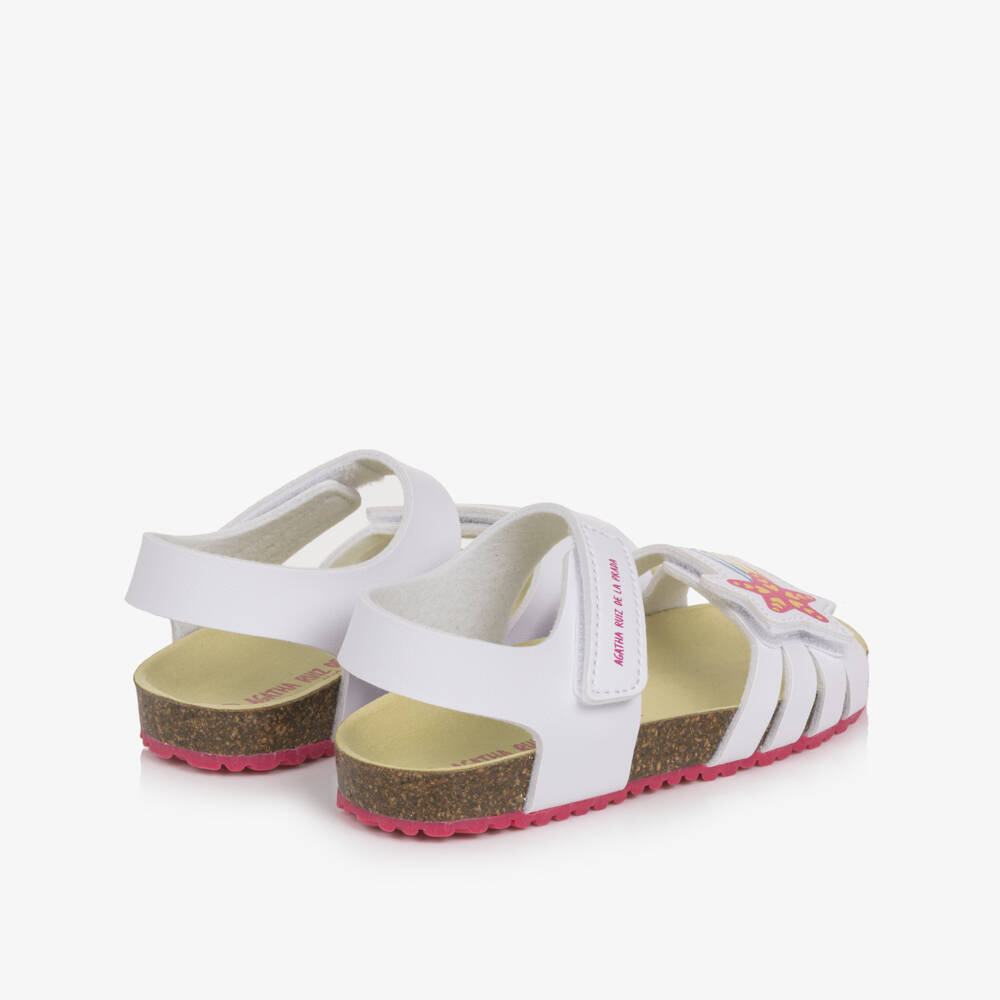 Agatha Ruiz de la Prada-Girls White Velcro Sandals with Shooting Star Motif | Childrensalon
