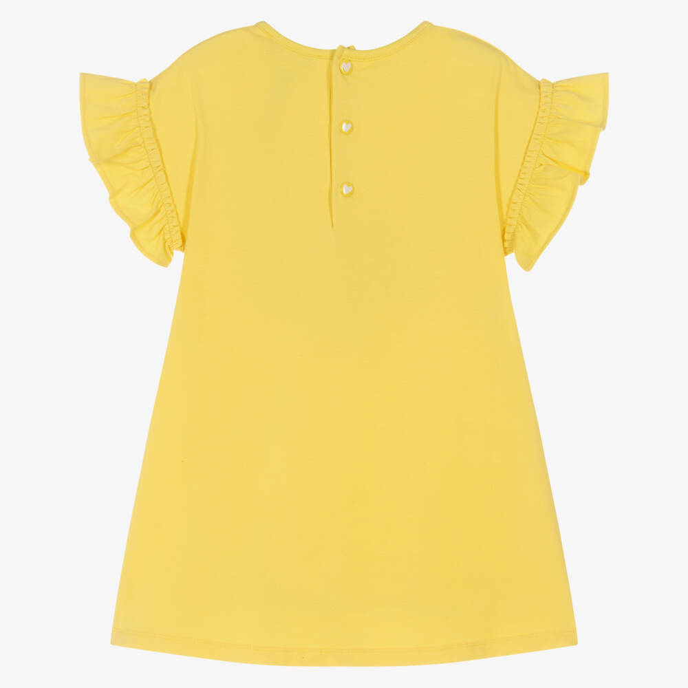 Agatha Ruiz de la Prada-Girls Yellow Cotton Jersey Love Daisy Dress with Logo | Childrensalon