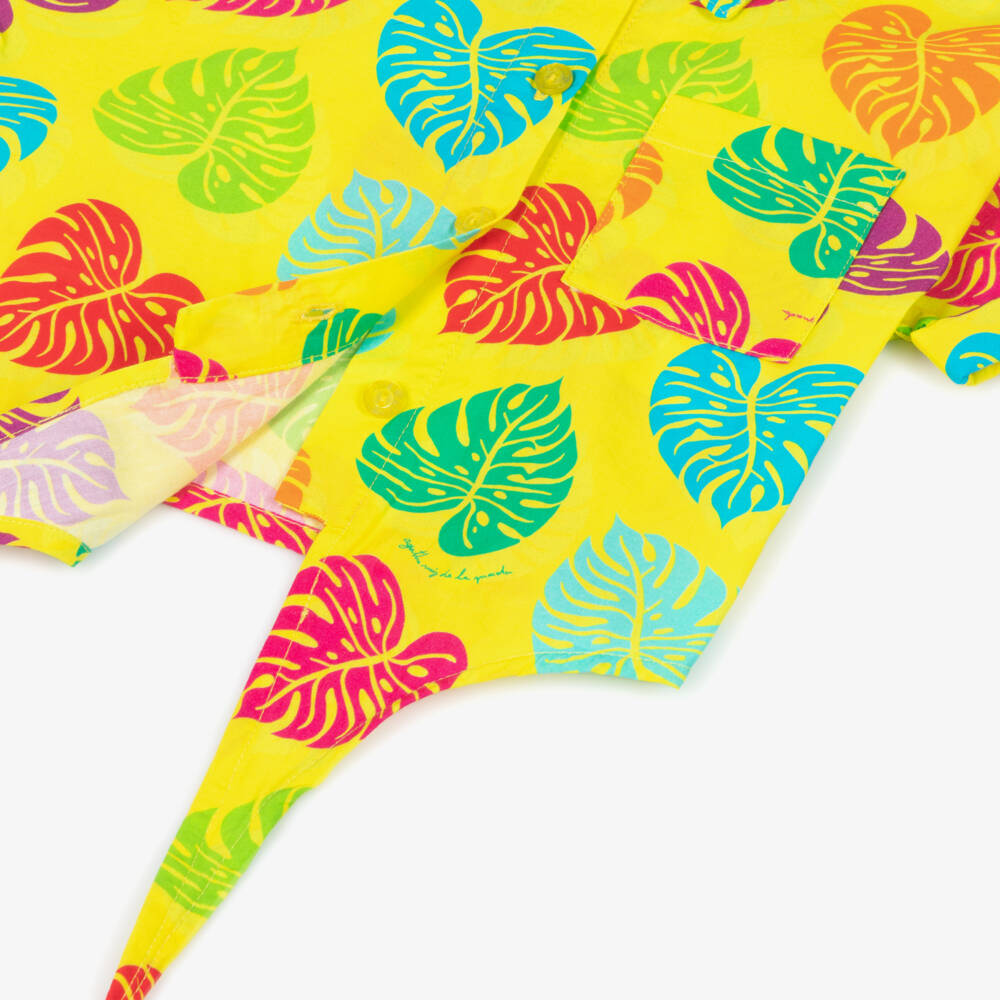 Agatha Ruiz de la Prada-Girls Yellow Cotton Shirt with Colourful Palm Leaf Print | Childrensalon